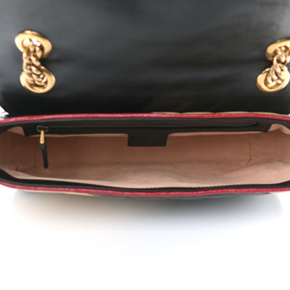 Gucci Vintage Effect Calfskin Matelasse Diagonal Striped Small Torchon GG Marmont Shoulder Bag Black Beige 5 of 9