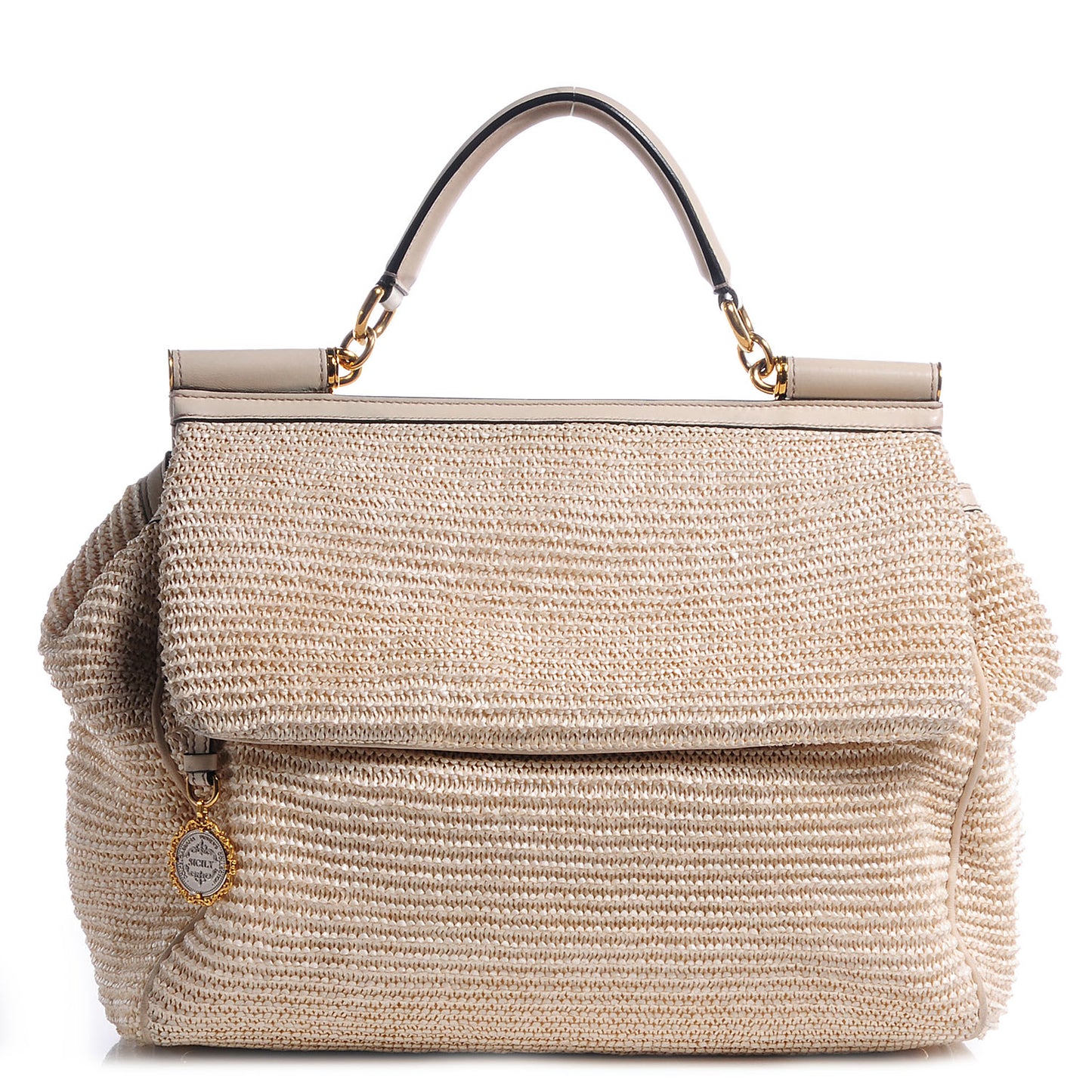 Straw Crochet Large Miss Sicily Satchel Ivory