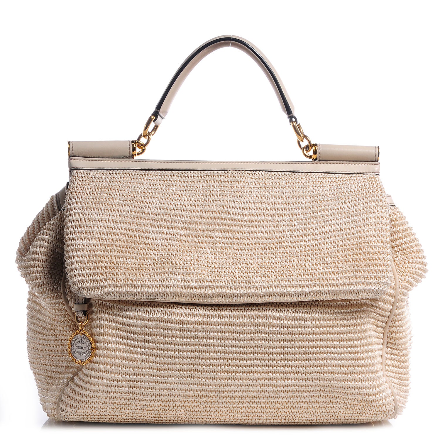 Dolce & Gabbana Straw Crochet Large Miss Sicily Satchel Ivory 1 of 8