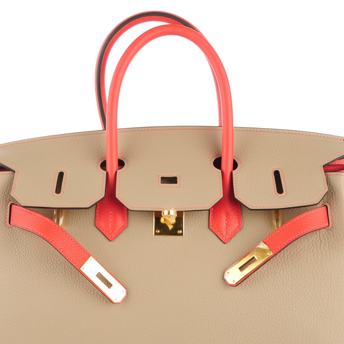 Togo Bi Color Horseshoe Birkin 35 Rouge Pivoine Gris Tourterelle
