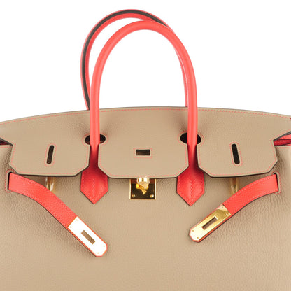 Hermes Togo Bi Color Horseshoe Birkin 35 Rouge Pivoine Gris Tourterelle 17 of 17