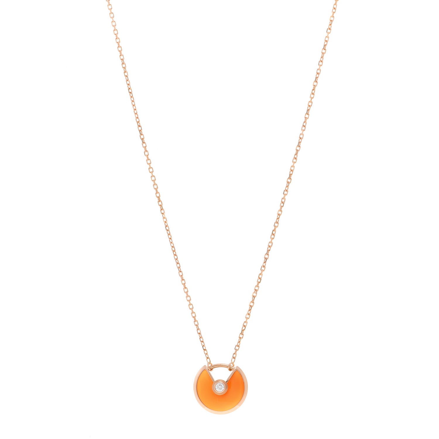 Cartier 18K Pink Gold Diamond Carnelian XS Amulette de Cartier Pendant Necklace 1 of 5