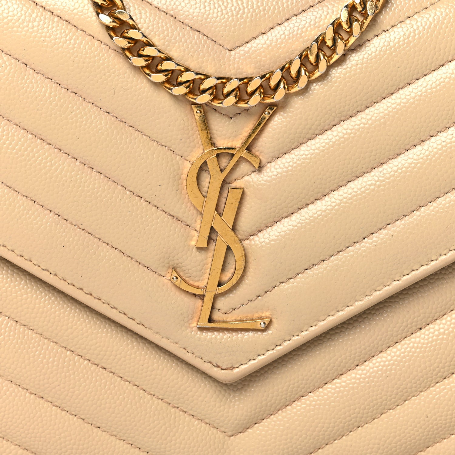Saint Laurent Grain De Poudre Matelasse Chevron Monogram Chain Wallet Dark Beige 8 of 15
