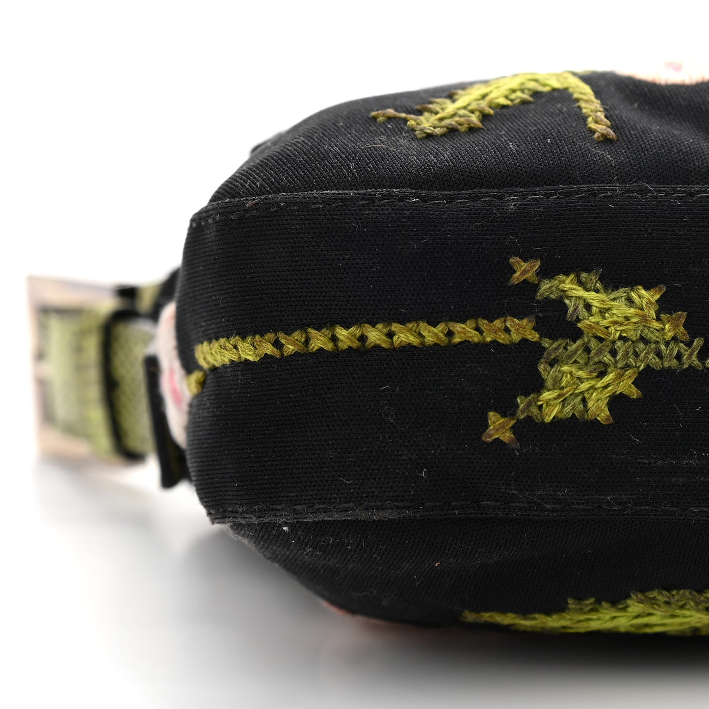 Canvas Lizard Embroidered Flower Baguette Black Multicolor