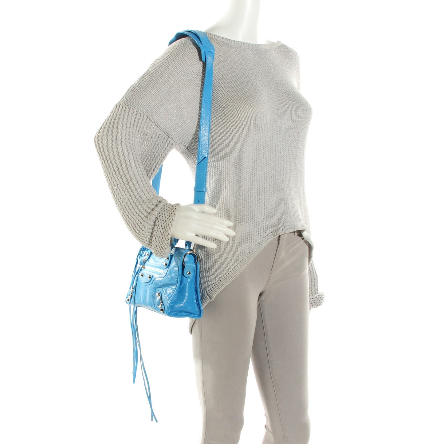 Agneau Classic Silver Hardware Mini City Bleu Azur Clair