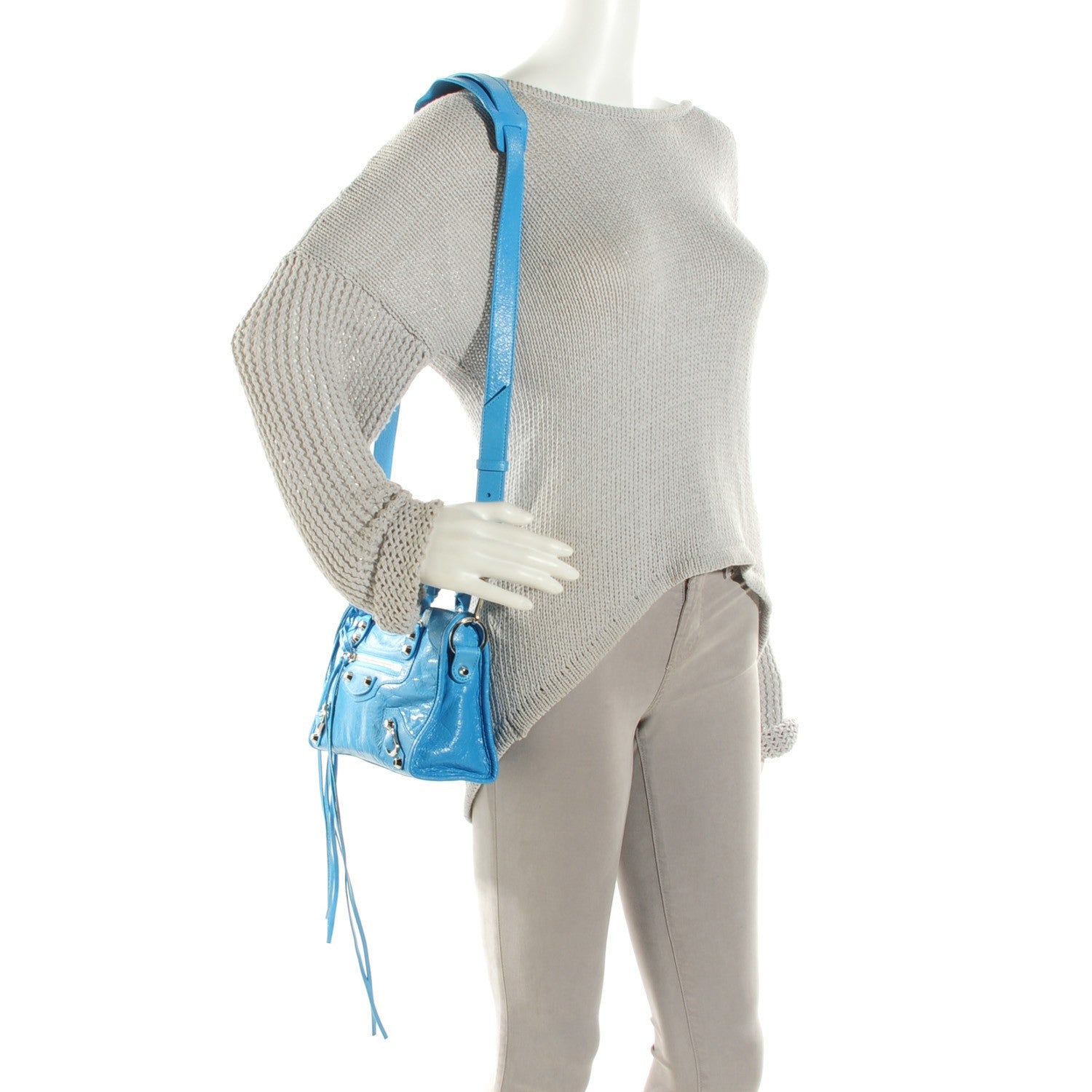 Balenciaga Agneau Classic Silver Hardware Mini City Bleu Azur Clair 3 of 10