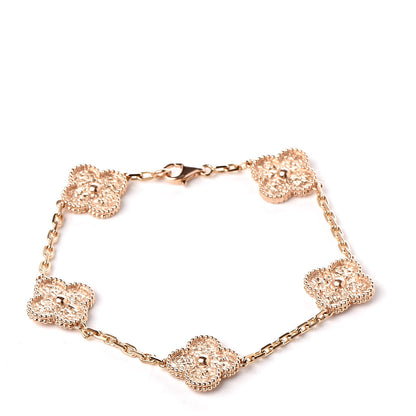Van Cleef & Arpels 18K Rose Gold 5 Motifs Vintage Alhambra Bracelet 1 of 6