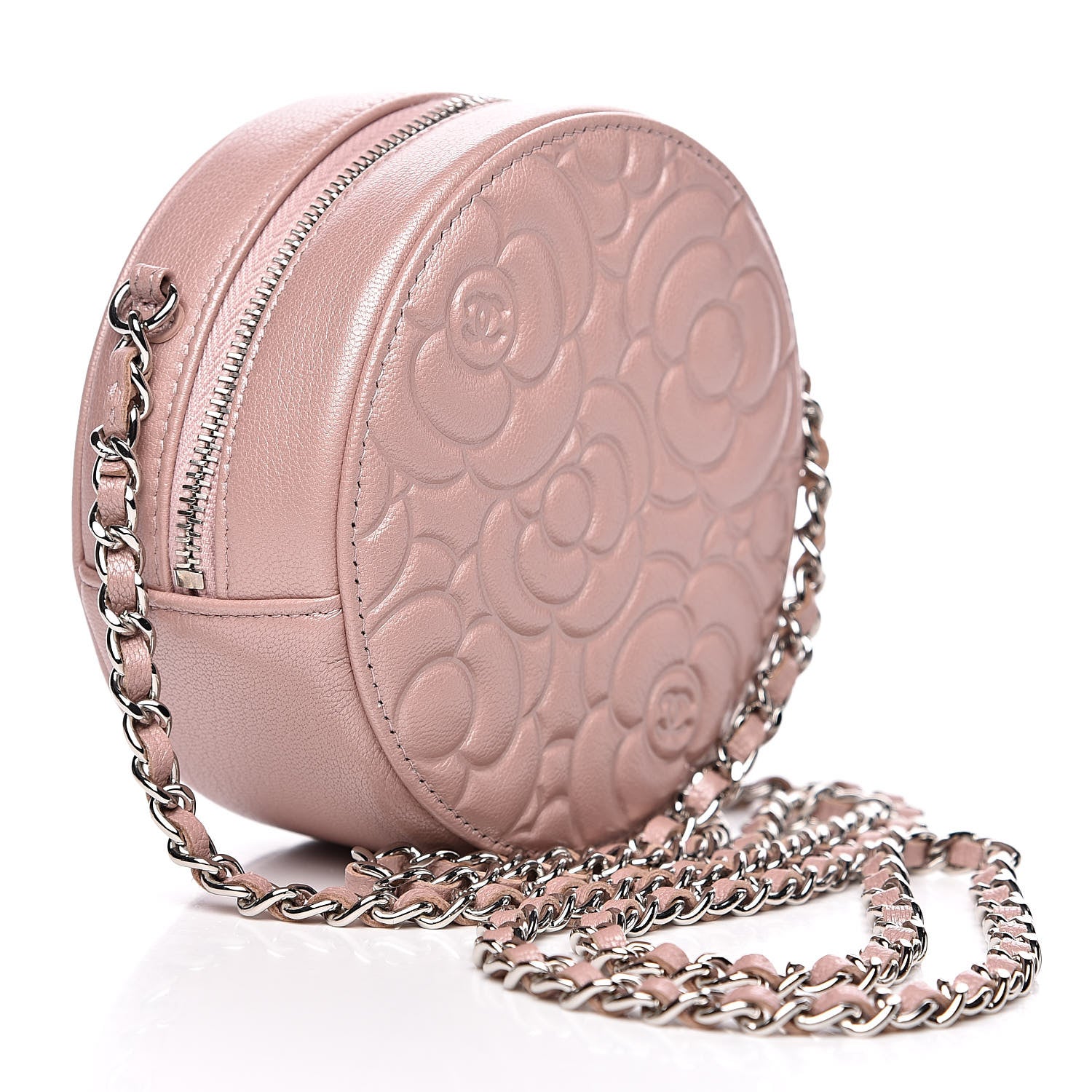 Chanel Goatskin Camellia Quilted Round Clutch With Chain Light Pink 3 of 10
