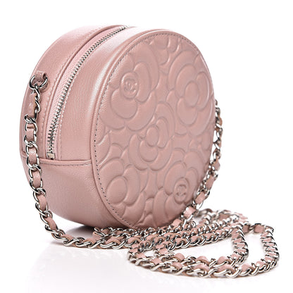 Chanel Goatskin Camellia Quilted Round Clutch With Chain Light Pink 3 of 10
