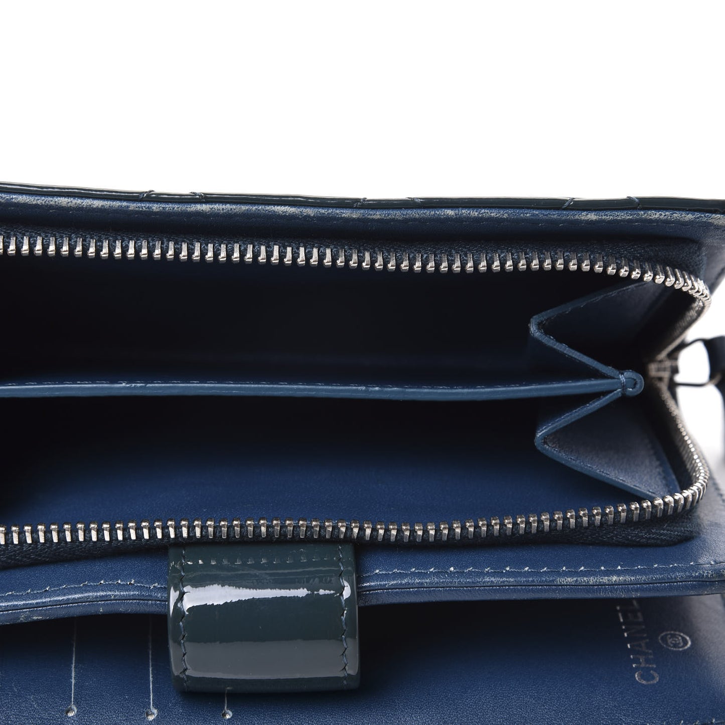 Patent Quilted Zip Pocket Wallet Blue