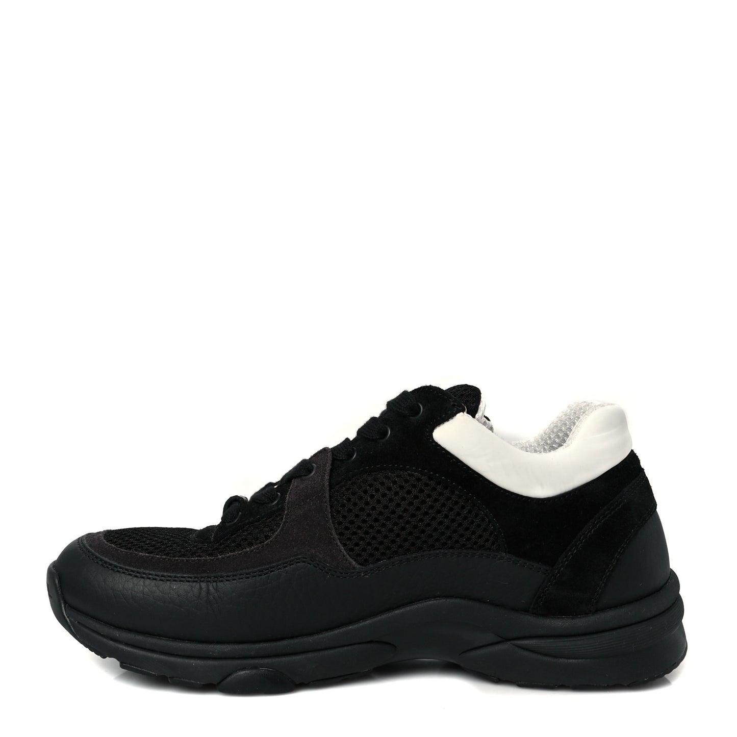 Mesh Suede Grained Calfskin Womens CC Sneakers 37 Black White