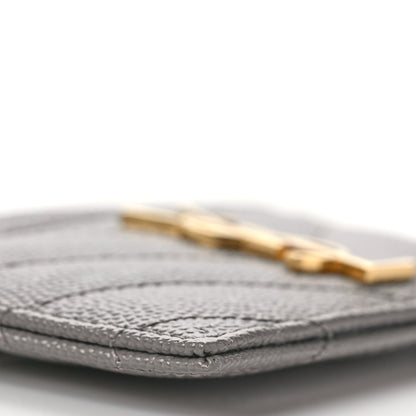 Saint Laurent Grain De Poudre Matelasse Chevron Monogram Credit Card Case Fog 8 of 9