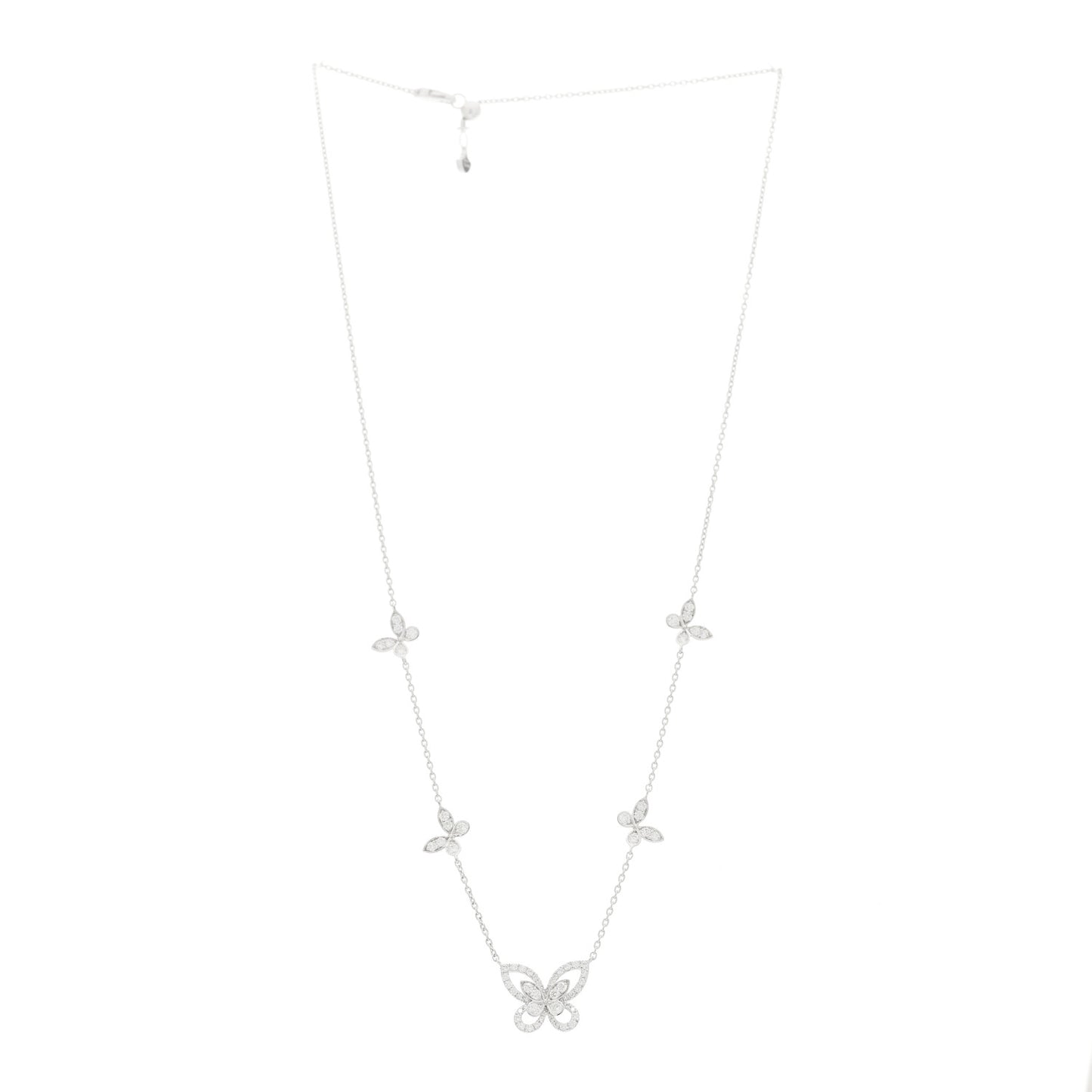 18K White Gold Diamond Multi Butterfly Silhouette Pendant Necklace