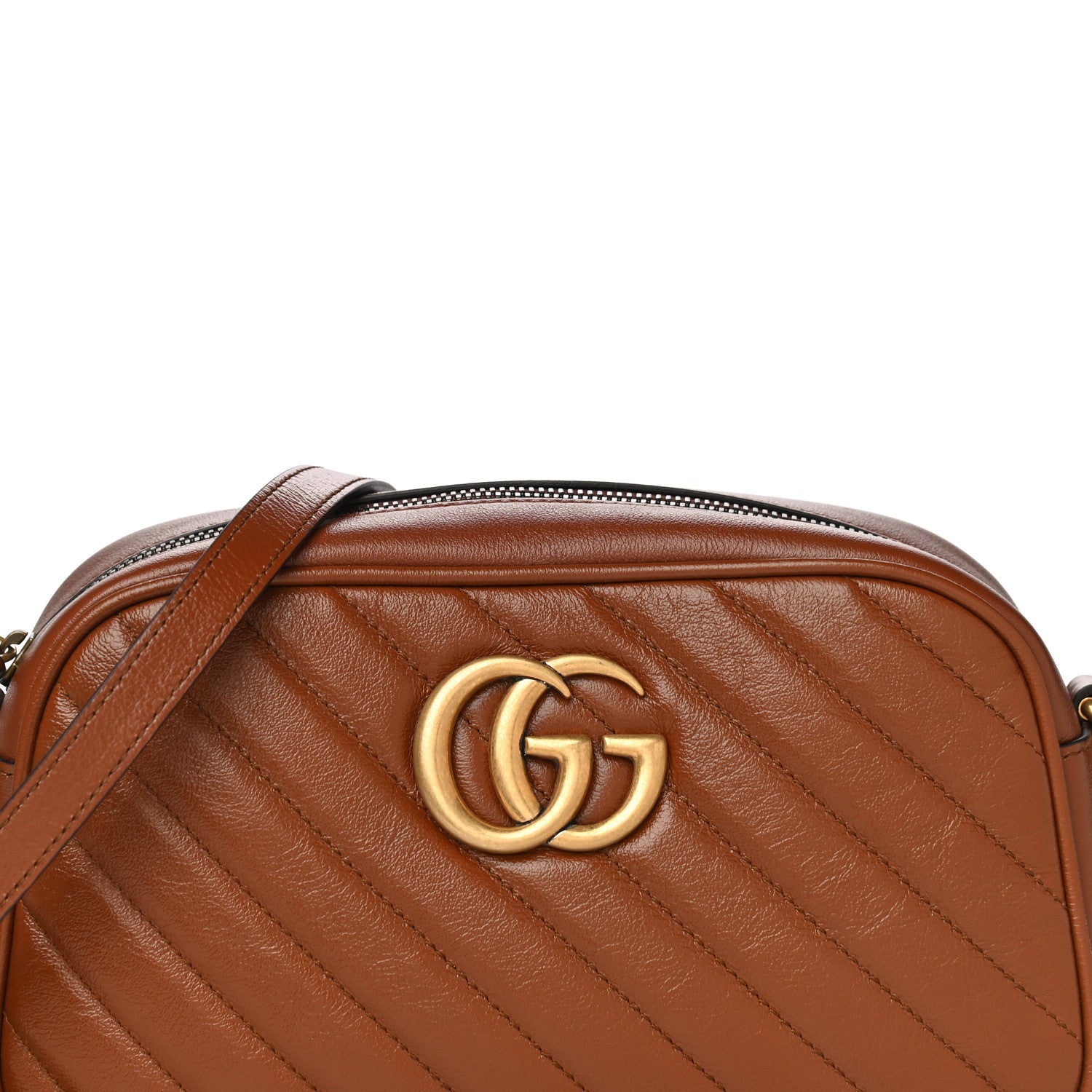 Gucci Glazed Calfskin Matelasse Diagonal Small GG Marmont Chain Shoulder Bag Cuir 9 of 12