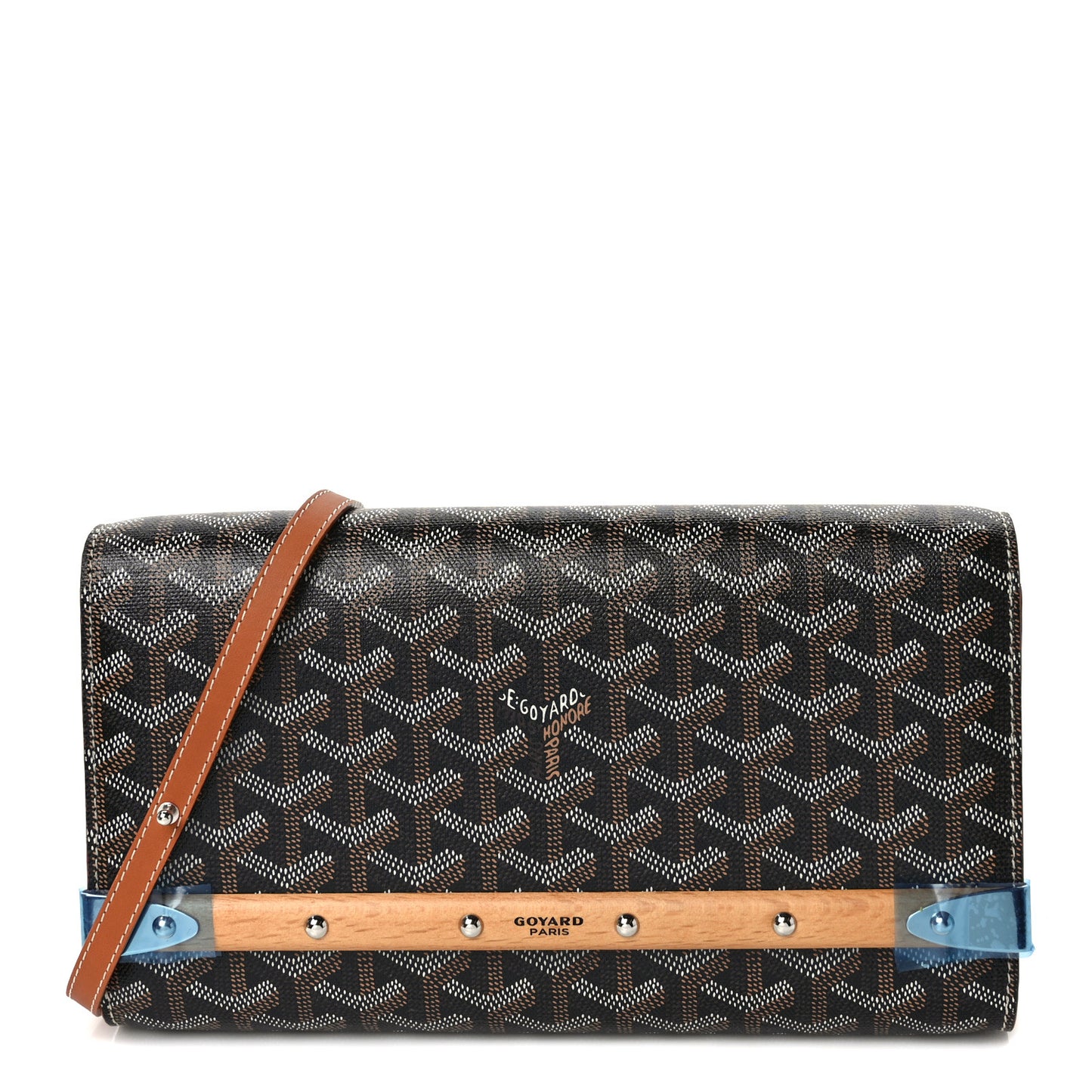 Goyardine Monte Carlo Bois Clutch With Strap Black Gold
