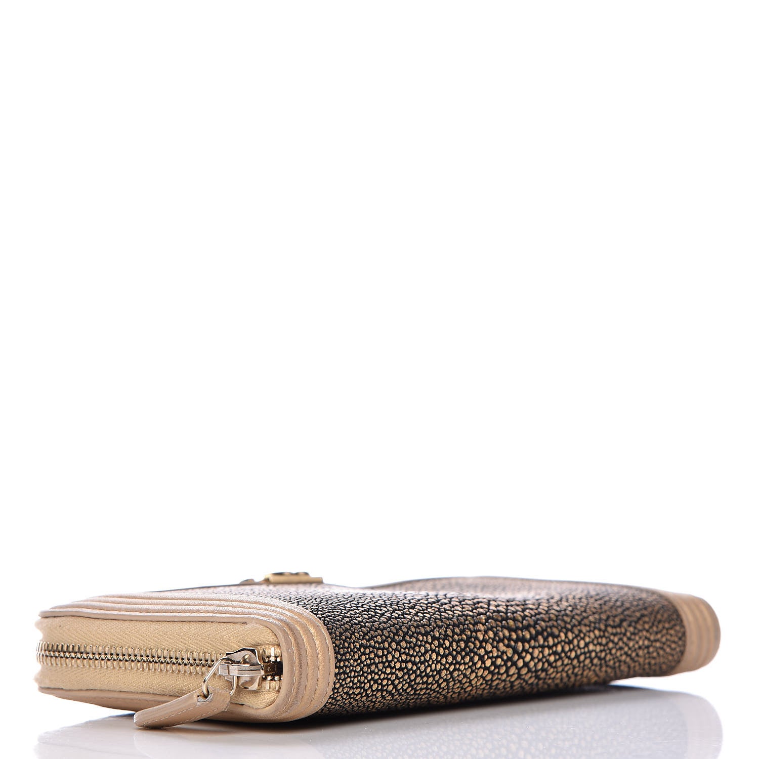 Chanel Metallic Galuchat Stingray Lambskin Boy Zip Around Wallet Gold 4 of 11