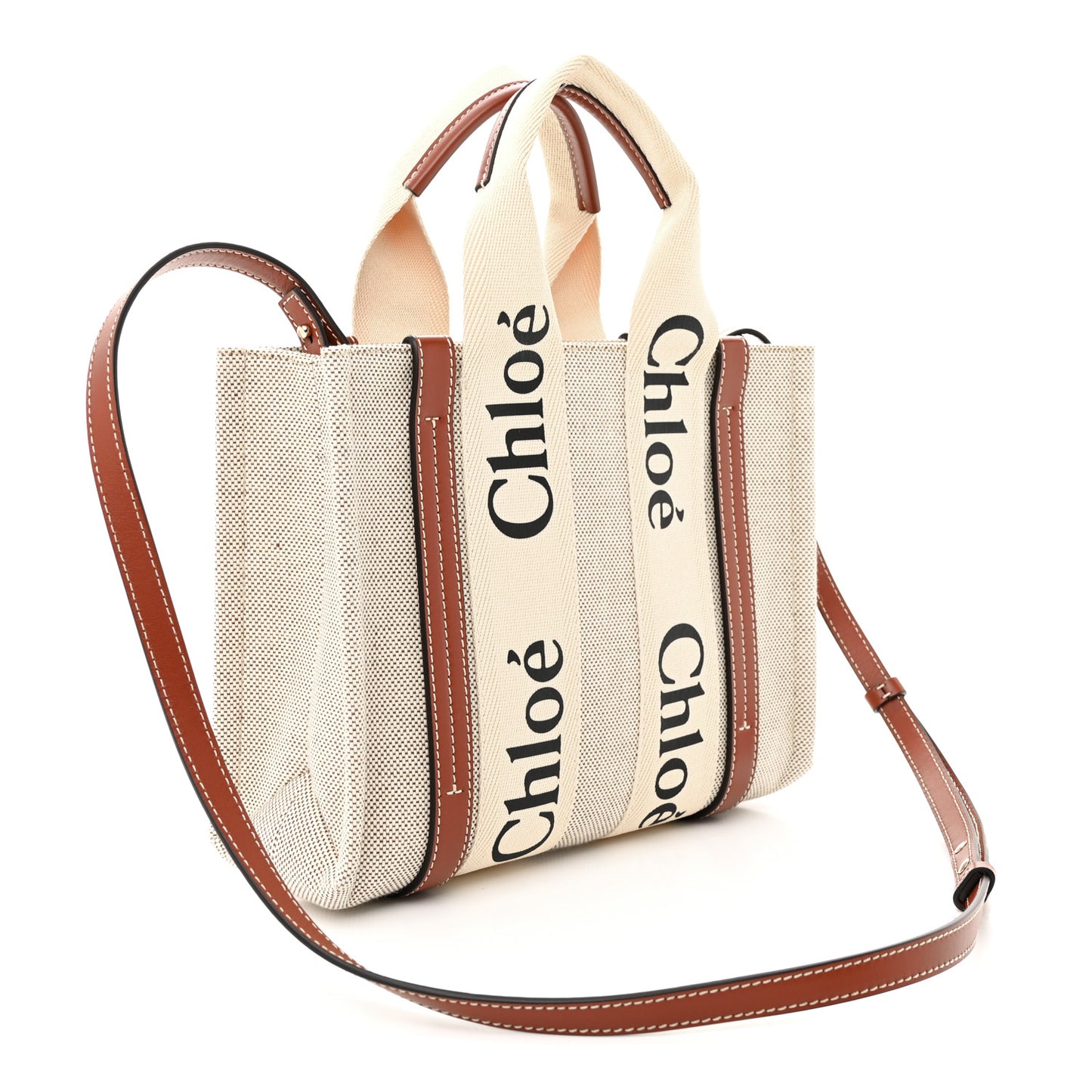 Cotton Calfskin Small Woody Ribbon Tote With Strap White Brown