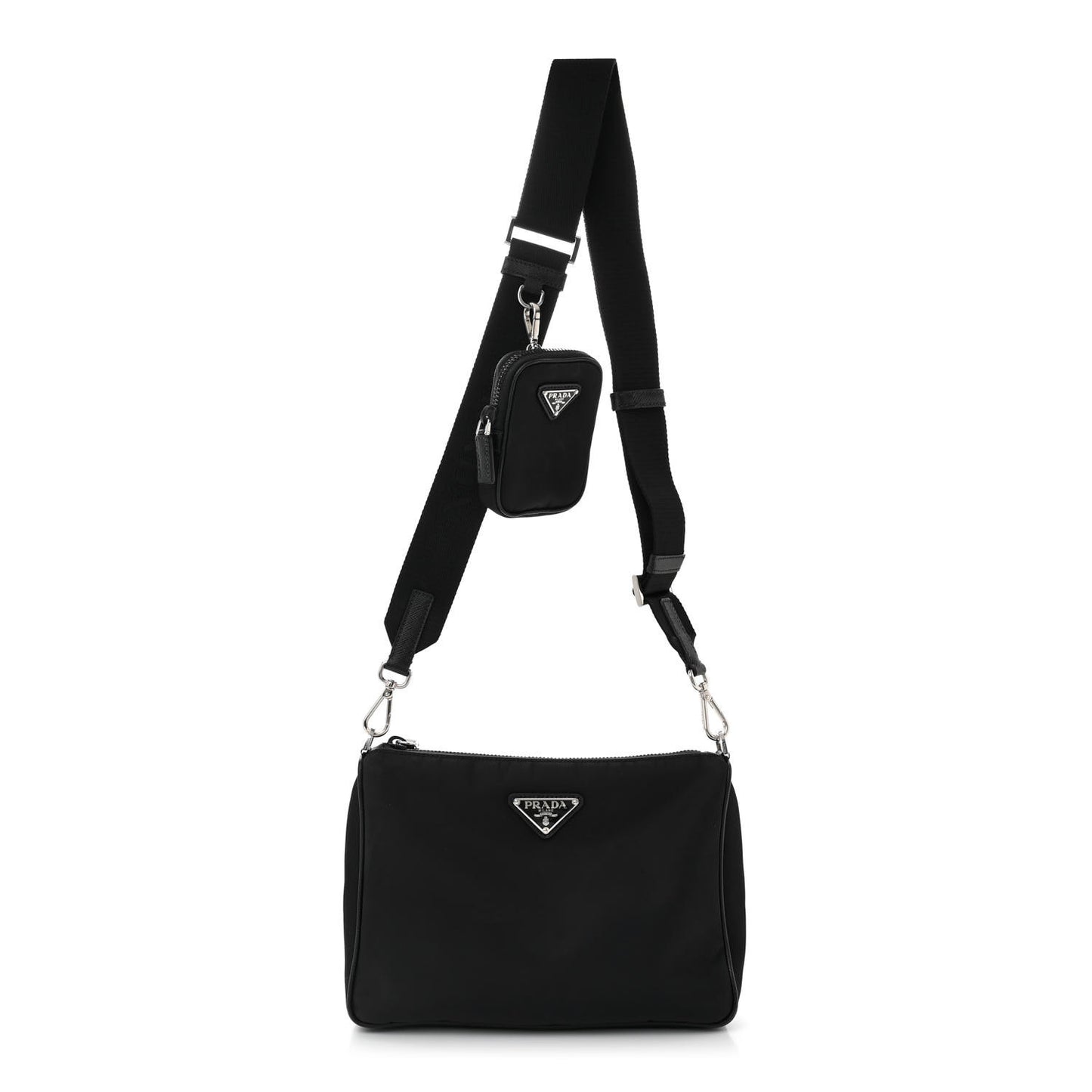 Re-Nylon Saffiano Pocket Zippered Shoulder Bag Black