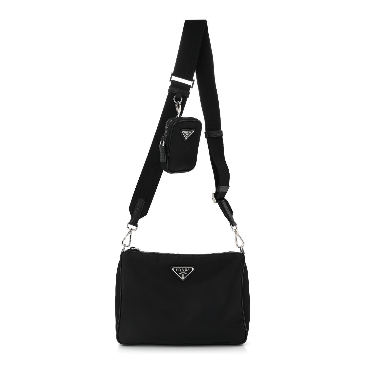 Prada Re-Nylon Saffiano Pocket Zippered Shoulder Bag Black 1 of 11