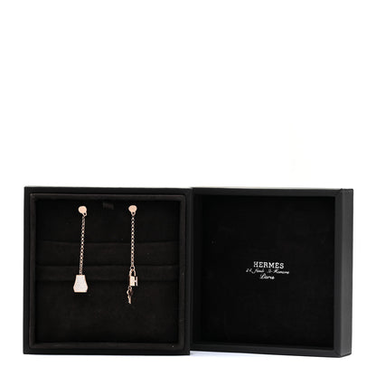 Hermes 18K Rose Gold Diamond Kelly Clochette Drop Earrings 6 of 6