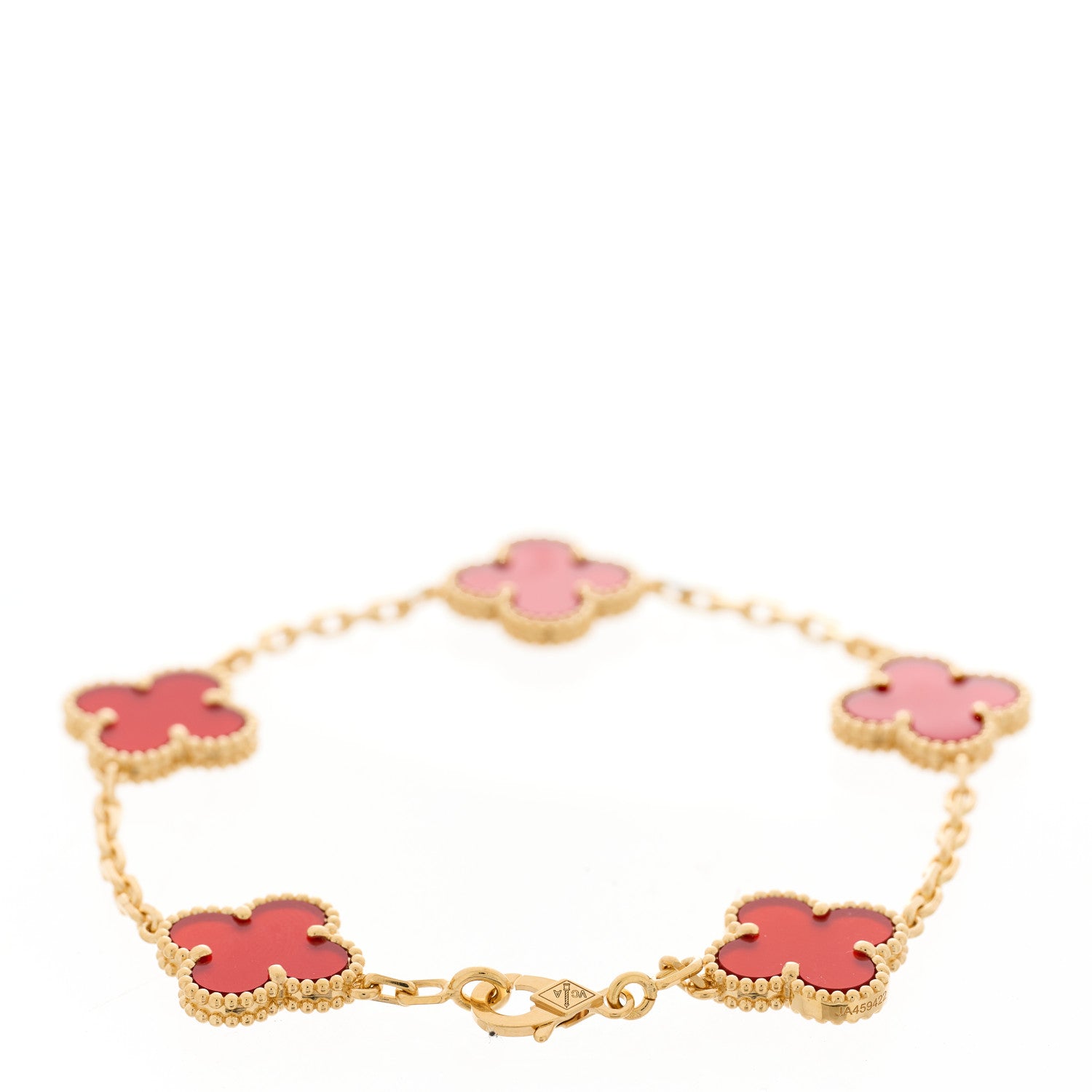 Van Cleef & Arpels 18K Yellow Gold Carnelian 5 Motifs Vintage Alhambra Bracelet 4 of 5