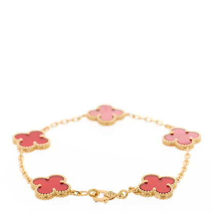 Van Cleef & Arpels 18K Yellow Gold Carnelian 5 Motifs Vintage Alhambra Bracelet 4 of 5