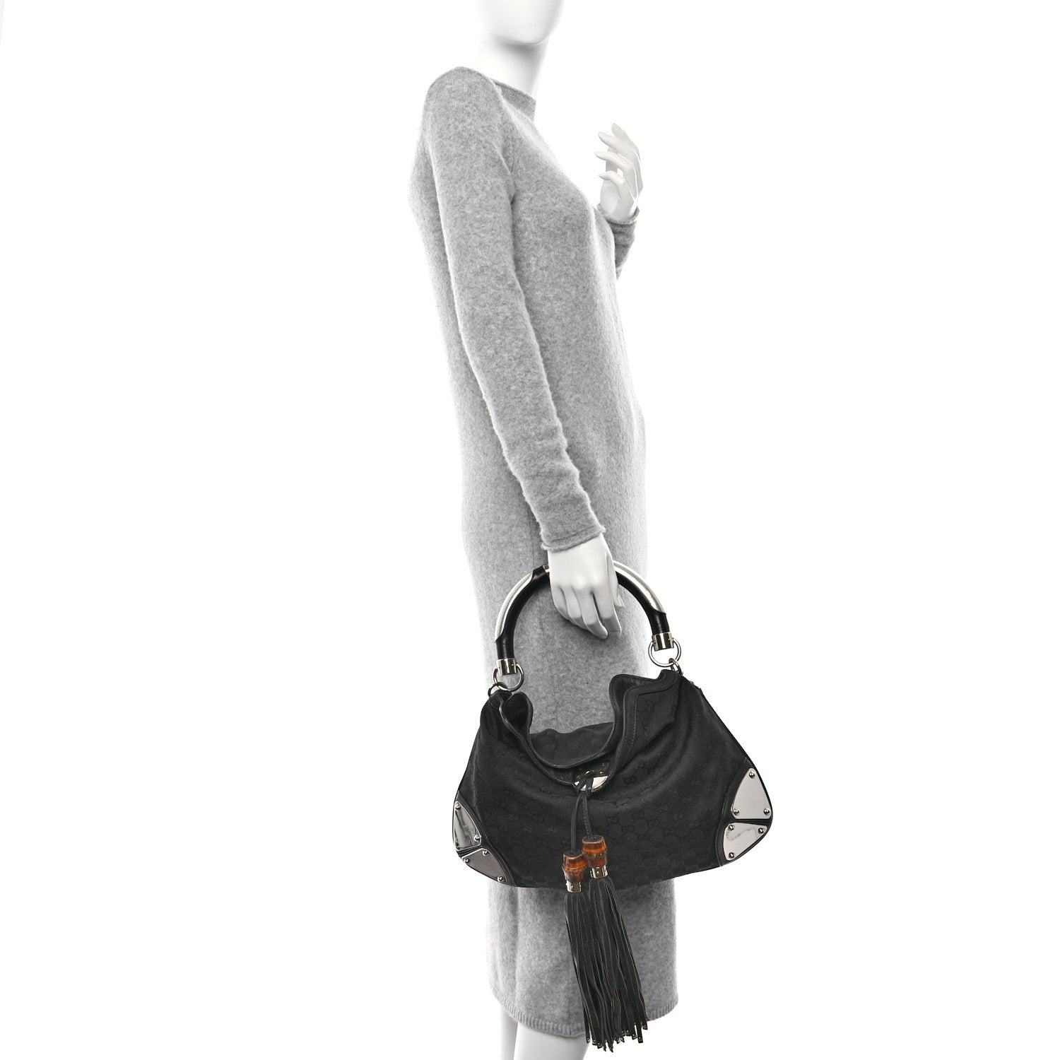 Gucci Monogram Medium Indy Top Handle Hobo Black 2 of 13