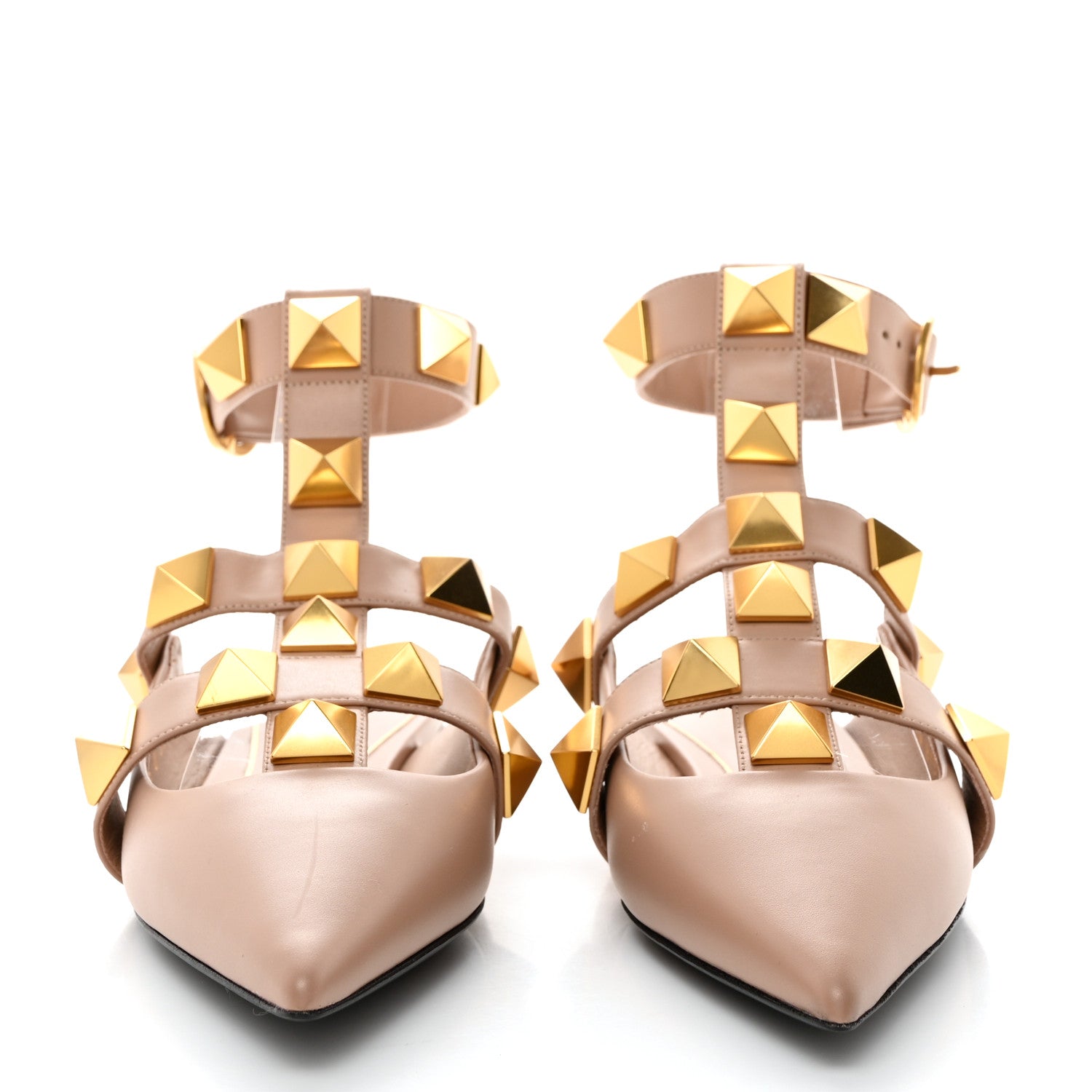 Valentino Garavani Calfskin Roman Stud Ankle Strap Flat Mules 37.5 Rose Cannelle 2 of 9