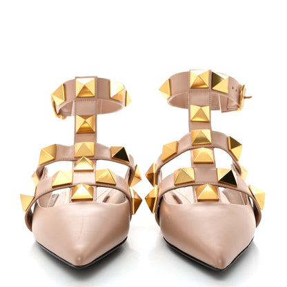 Valentino Garavani Calfskin Roman Stud Ankle Strap Flat Mules 37.5 Rose Cannelle 2 of 9