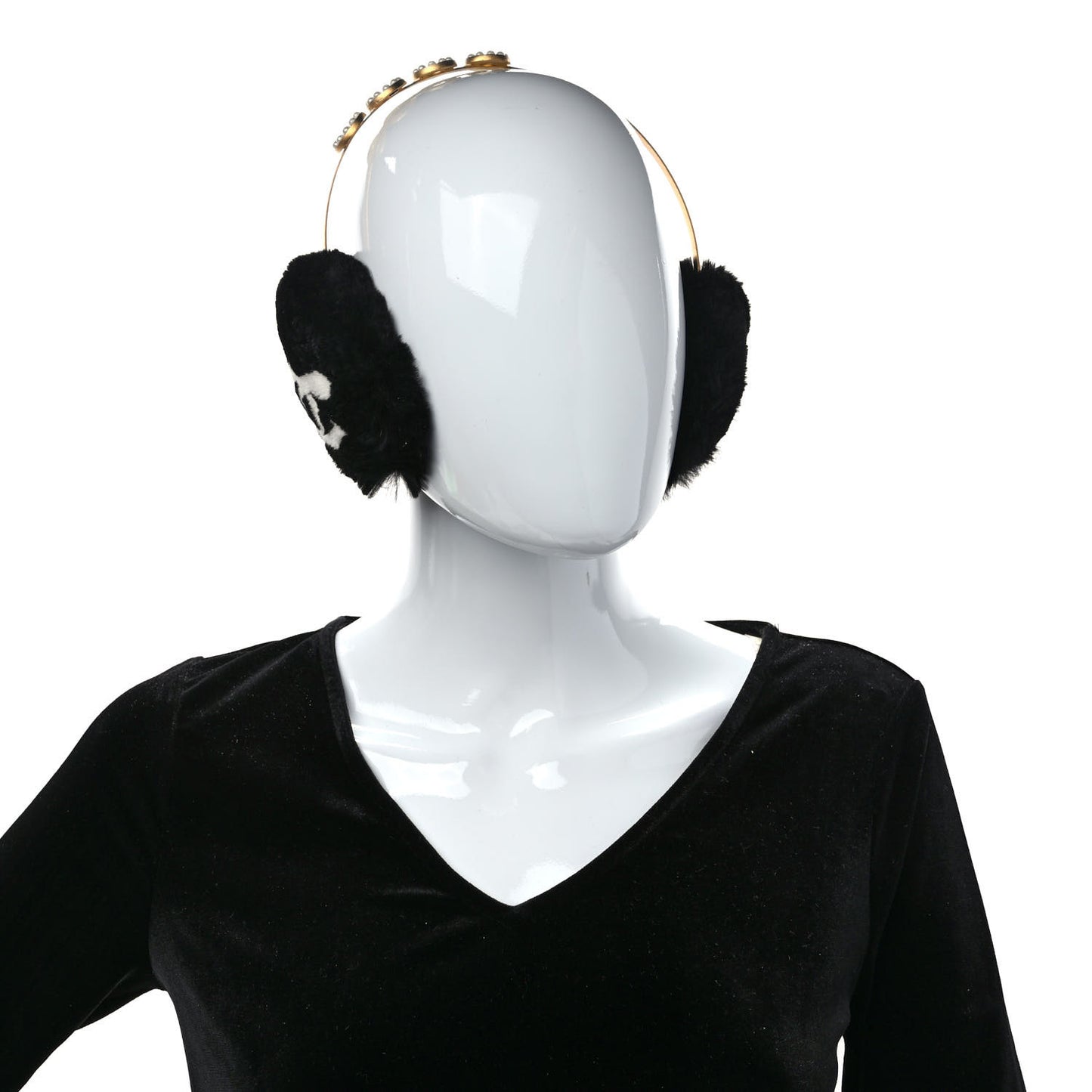 Rabbit Fur Coco Earmuffs Black Gold