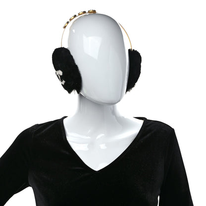 Chanel Rabbit Fur Coco Earmuffs Black Gold 2 of 7