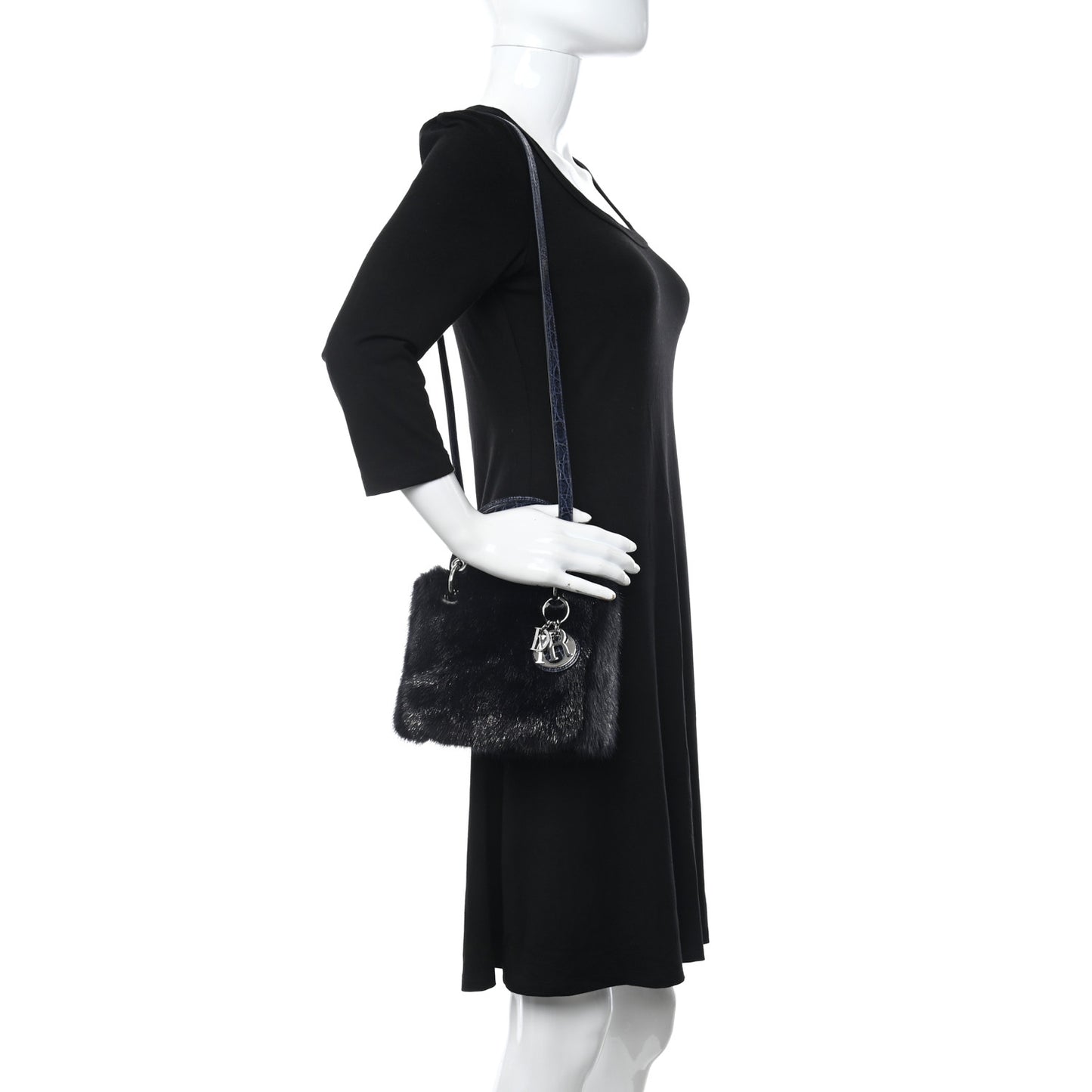 Mink Fur Crocodile Mini Lady Dior Navy Blue