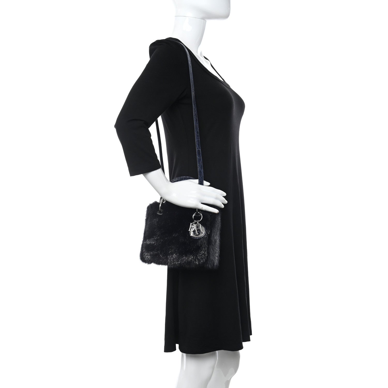 Christian Dior Mink Fur Crocodile Mini Lady Dior Navy Blue 2 of 9