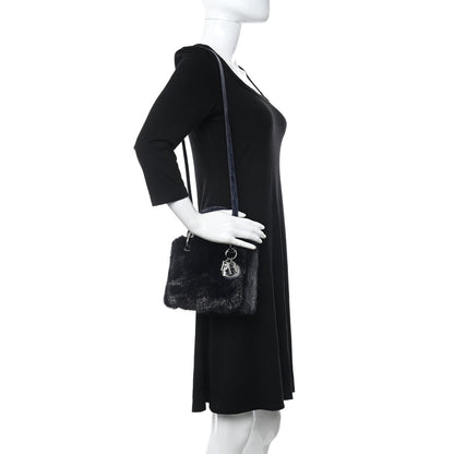 Christian Dior Mink Fur Crocodile Mini Lady Dior Navy Blue 2 of 9