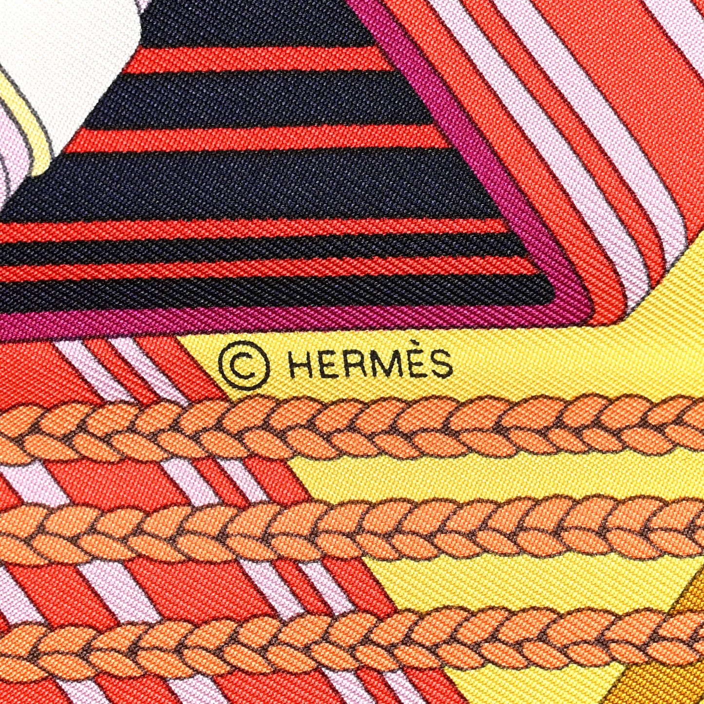 Silk Double Sangle Scarf 90 Marine Jaune Vif Multicolor