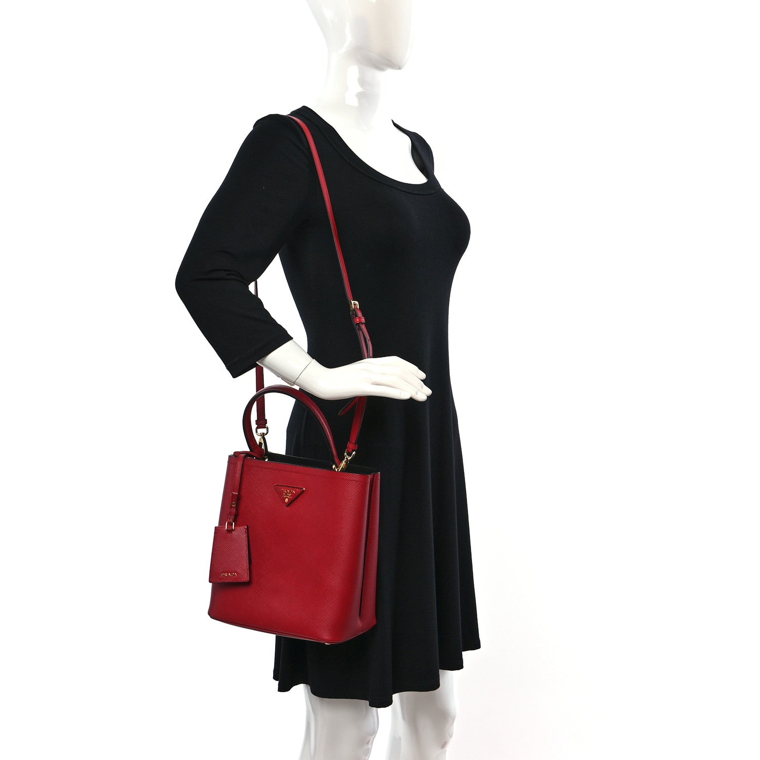 Prada Saffiano Cuir Medium Panier Bucket Bag Fuoco Black 2 of 8