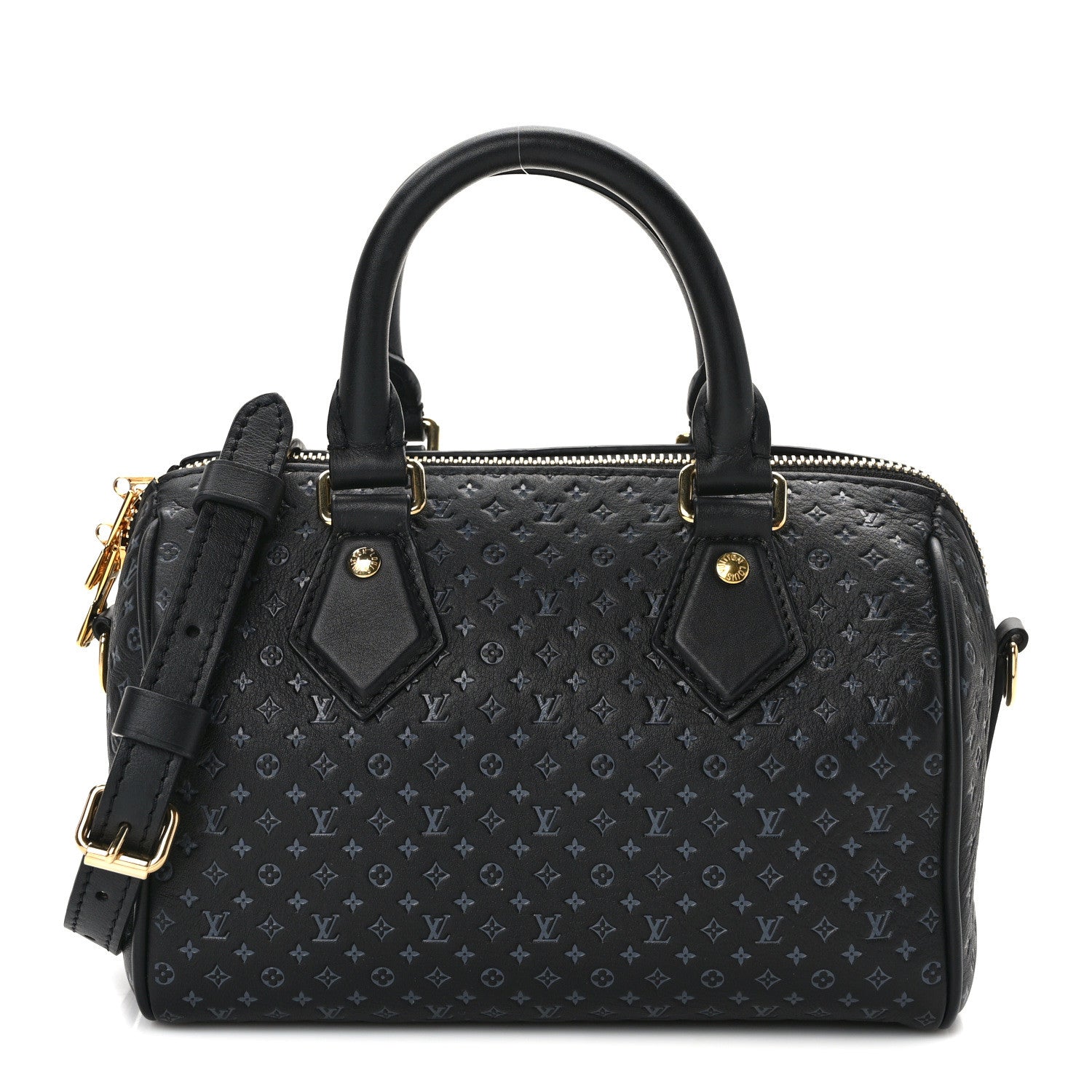 Louis Vuitton Calfskin Nanogram Embossed Speedy 20 Black 1 of 14