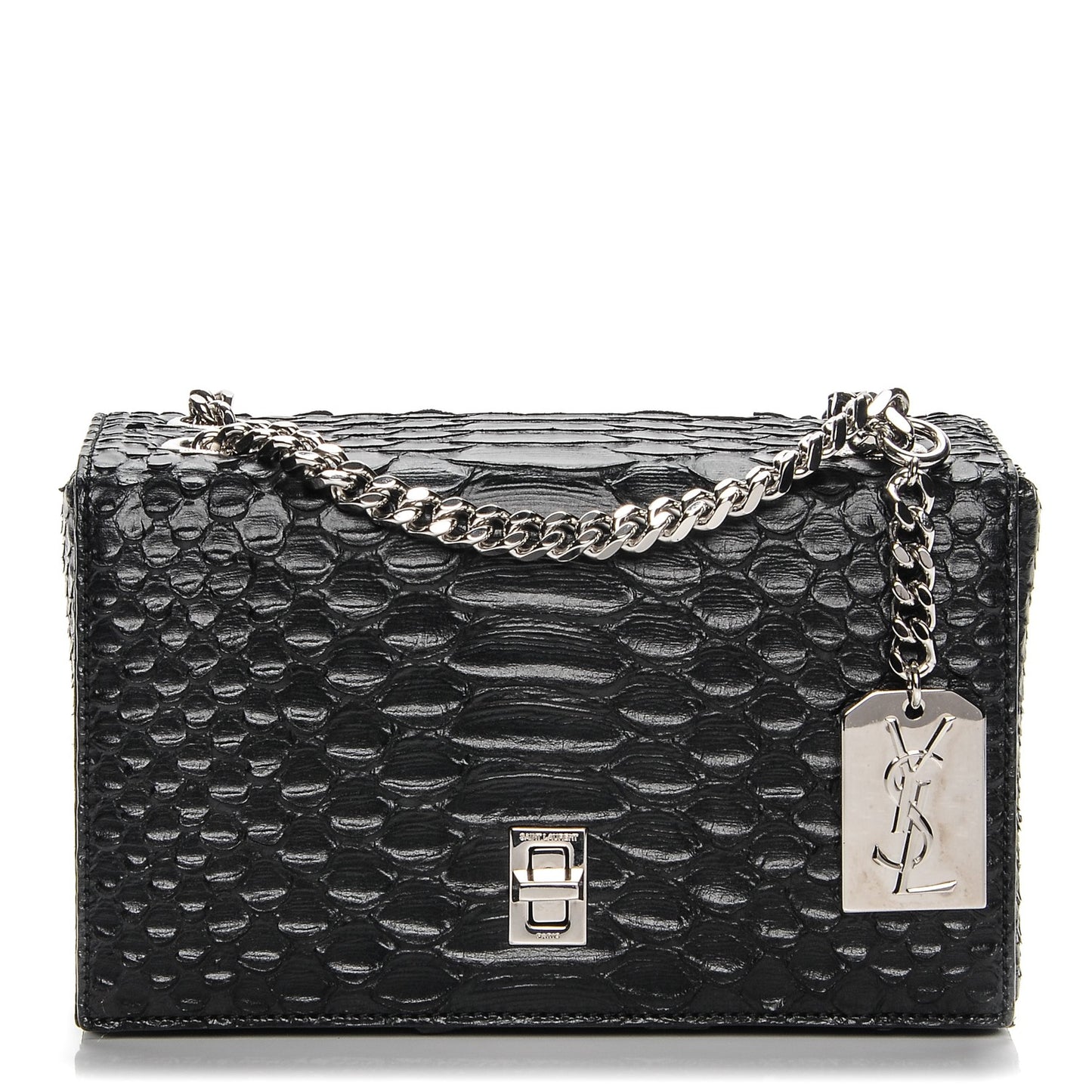 Python Calfskin Embossed Minaudiere Clutch Black