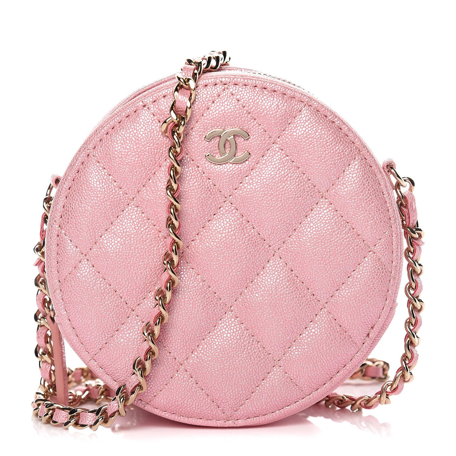 Chanel Iridescent Caviar Quilted Round Clutch With Chain Pink 1 of 8