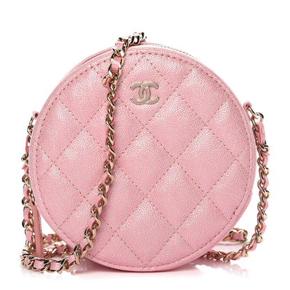 Chanel Iridescent Caviar Quilted Round Clutch With Chain Pink 1 of 8