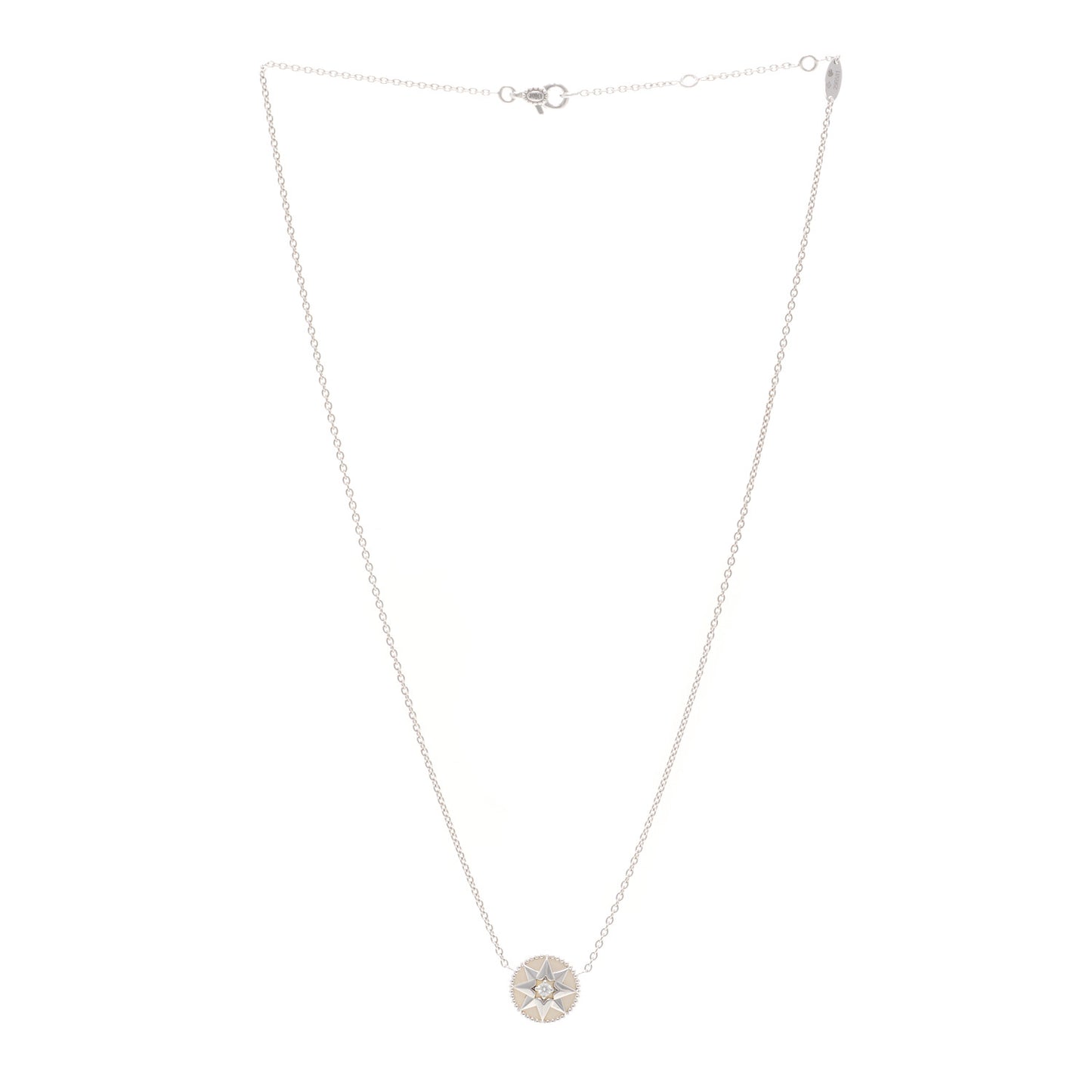 18K White Gold Diamond Mother of Pearl Rose Des Vents Necklace