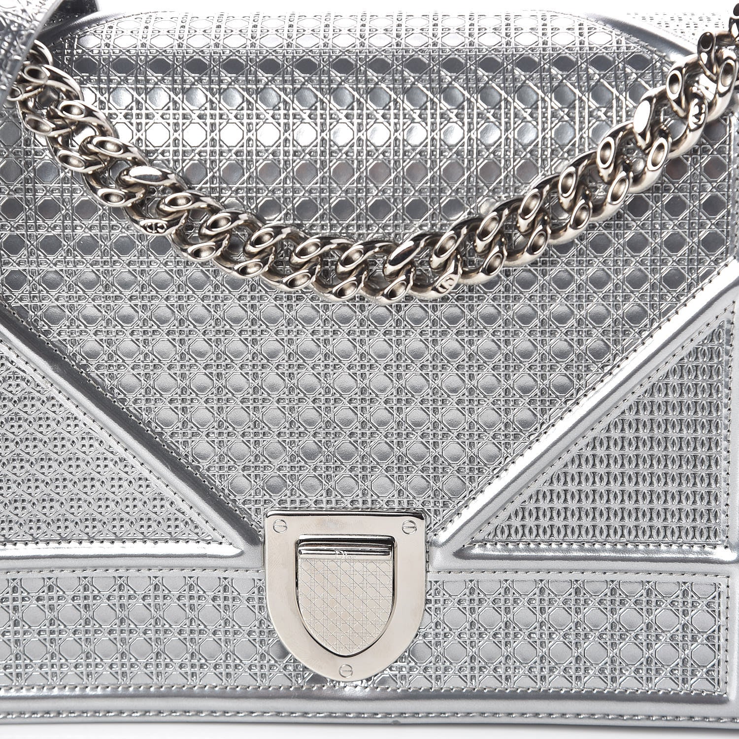 Christian Dior Metallic Patent Micro-Cannage Medium Diorama Flap Bag Silver 10 of 10