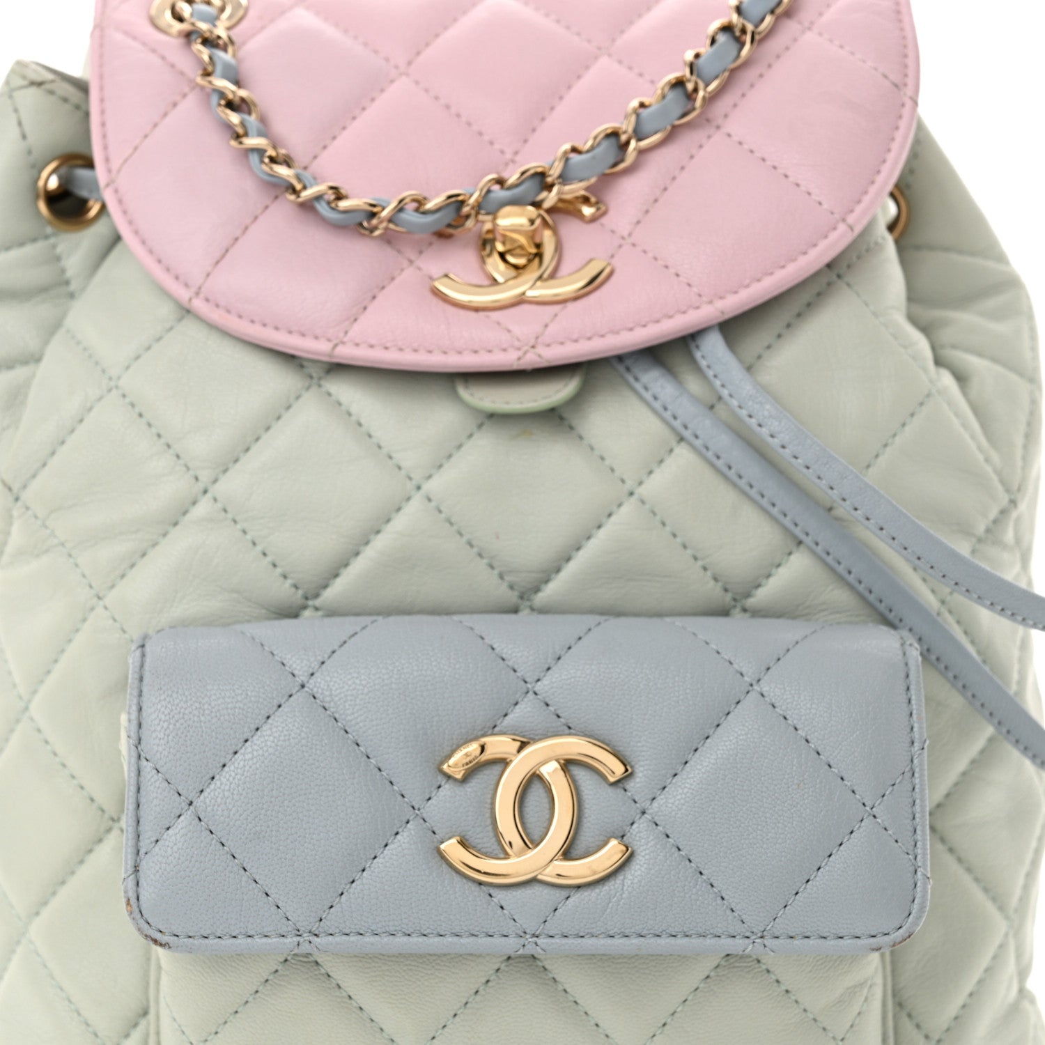 Chanel Goatskin Quilted Duma Drawstring Backpack Green Blue Pink 8 of 14
