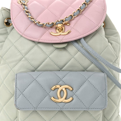 Chanel Goatskin Quilted Duma Drawstring Backpack Green Blue Pink 8 of 14
