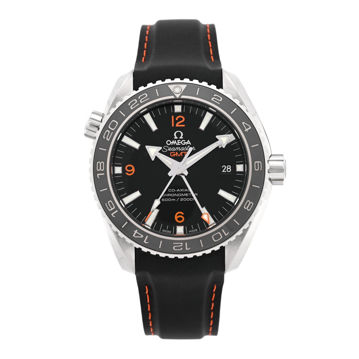 Stainless Steel Calfskin 43mm Seamaster Planet Ocean GMT Co-Axial Chronometer Automatic Watch Black 232.32.44.22.01.002