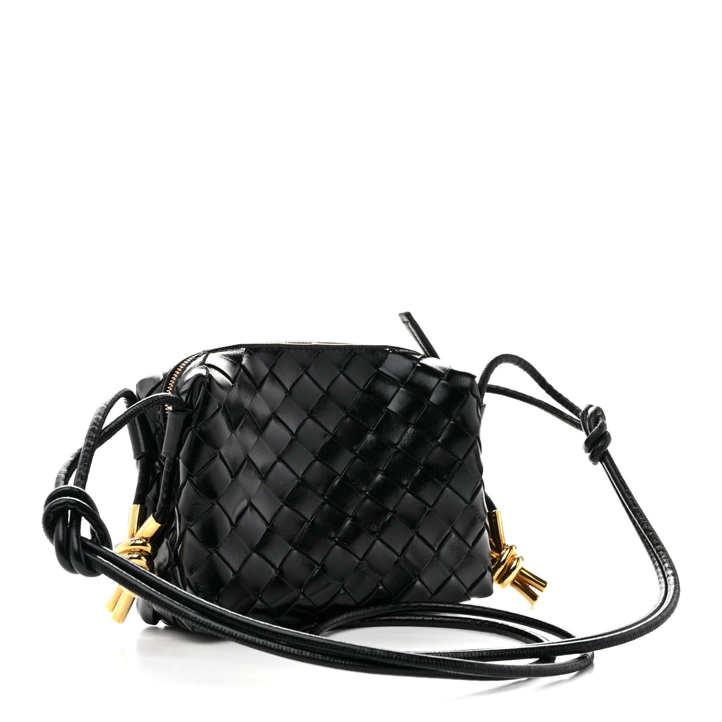 Polished Nappa Intrecciato Metallic Knot Mini Loop Camera Bag Black