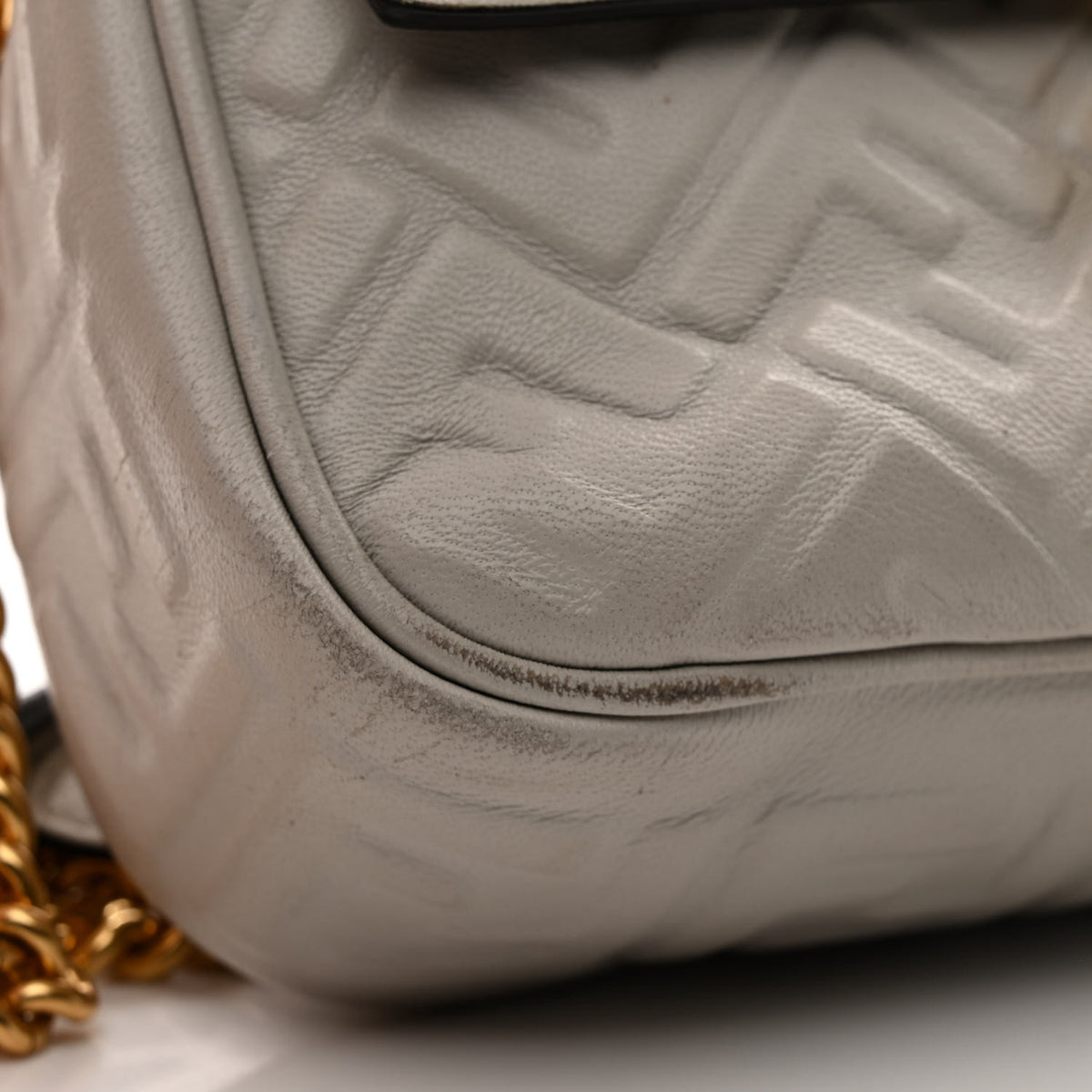 Nappa Small FF Embossed Midi Chain Baguette Ghiaia