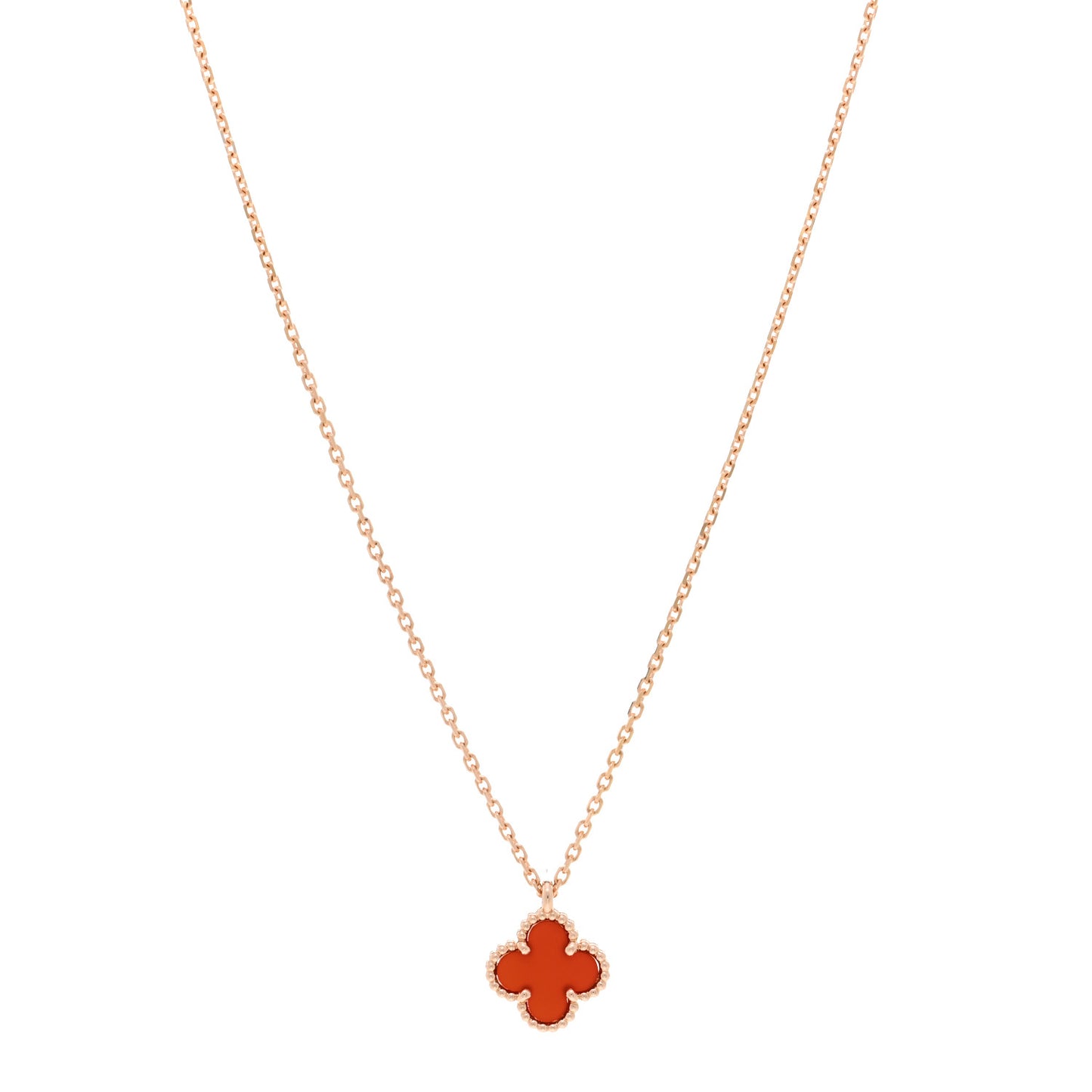 18K Rose Gold Carnelian Sweet Alhambra Pendant Necklace