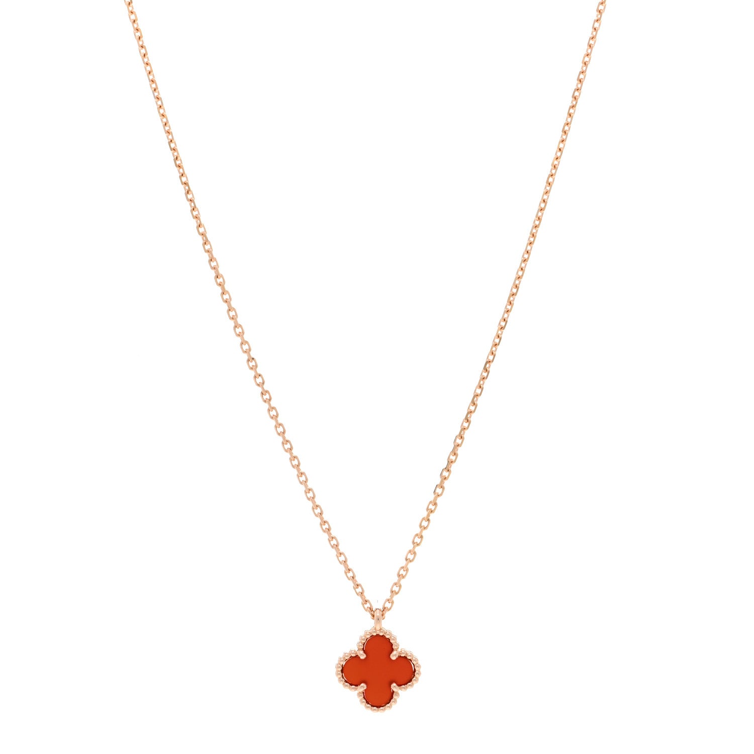 Van Cleef & Arpels 18K Rose Gold Carnelian Sweet Alhambra Pendant Necklace 1 of 6