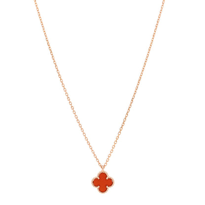 Van Cleef & Arpels 18K Rose Gold Carnelian Sweet Alhambra Pendant Necklace 1 of 6